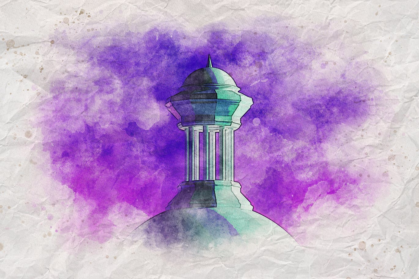 褶皱纸质背景水彩艺术效果照片处理特效PS样式素材 Crumpled Watercolor Art Photo Effect插图3