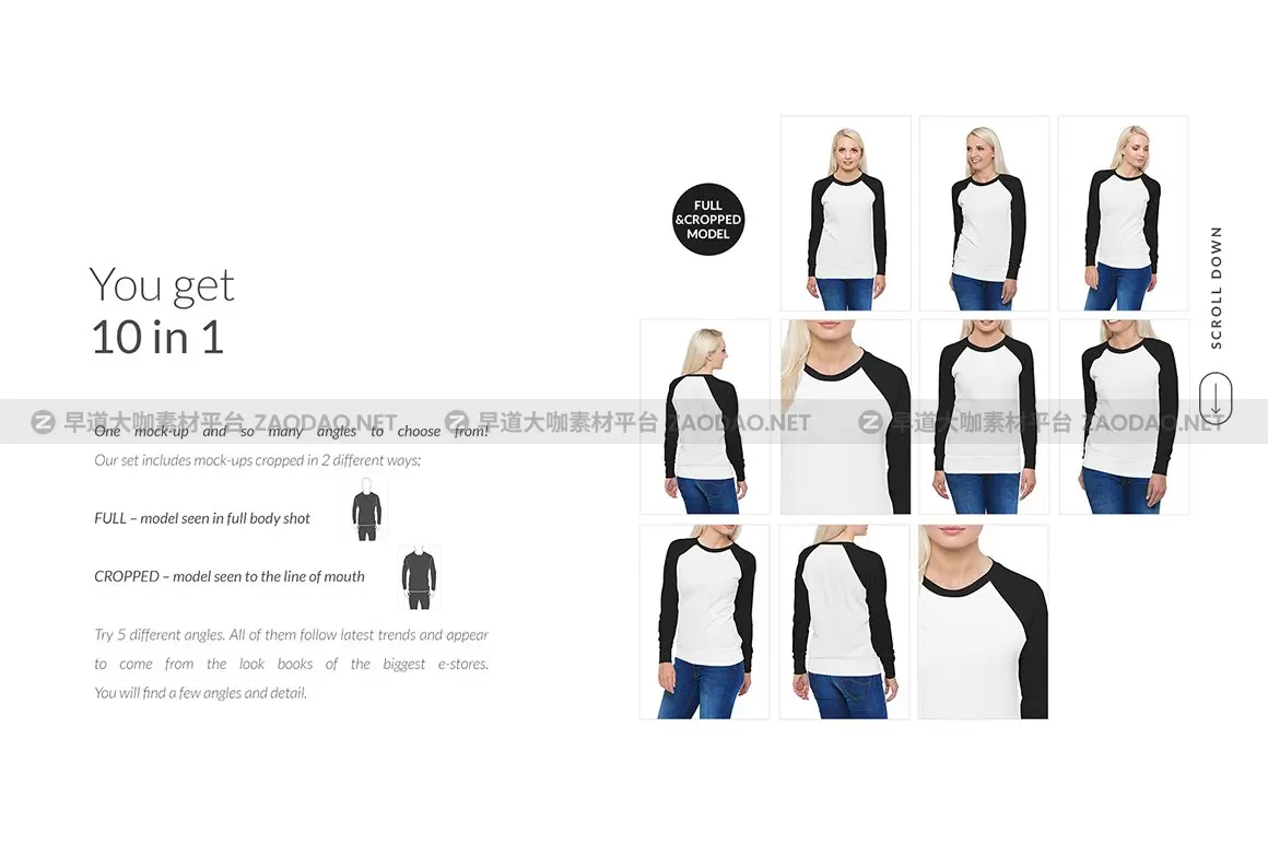 22个高品质女士插肩T恤半袖设计贴图样机模板合集 Woman Raglan T-shirt Mock-ups Set插图4