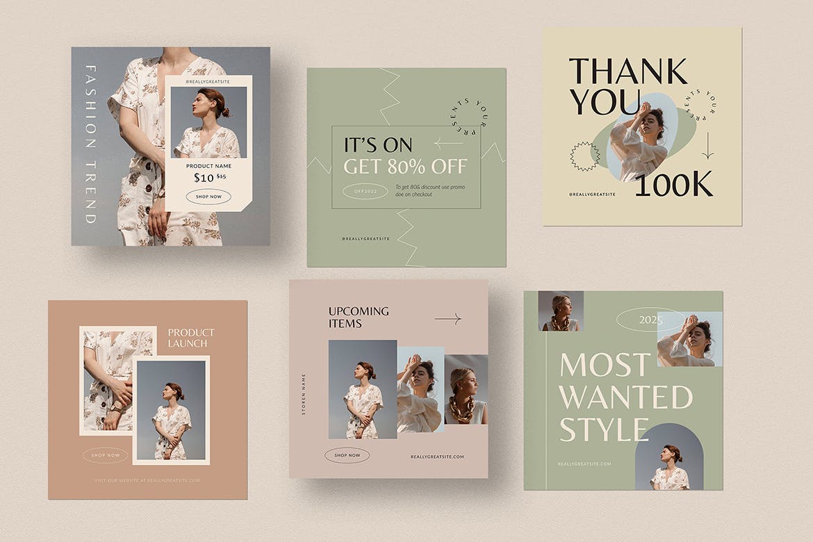 现代时尚女性服装推广ins风电商海报模板 menimales fashion