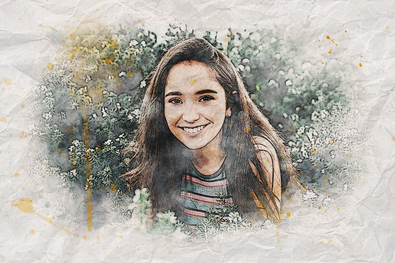 褶皱纸质背景水彩艺术效果照片处理特效PS样式素材 Crumpled Watercolor Art Photo Effect插图4