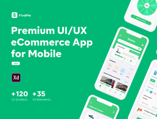 现代时尚电子商城购物应用程序APP UI套件 FindMe – eCommerce UI UX Mobile App