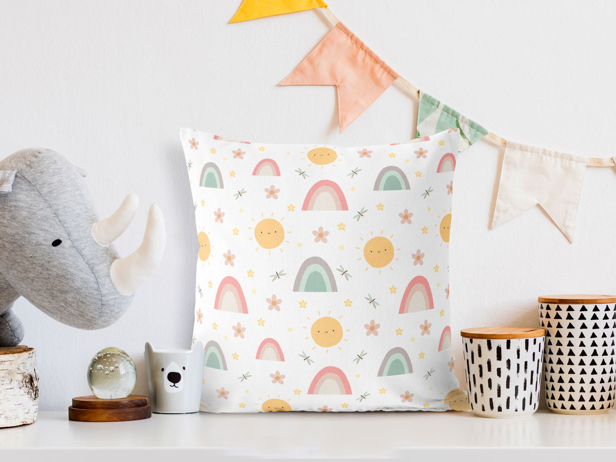 儿童抱枕枕头印花图案设计ps贴图样机合集 pillows in kids room mock