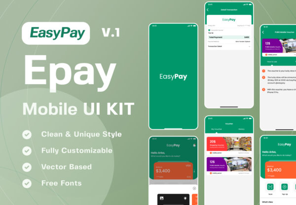 极简在线支付应用程序APP UI套件素材 Easypay – Epay Mobile UI Kit