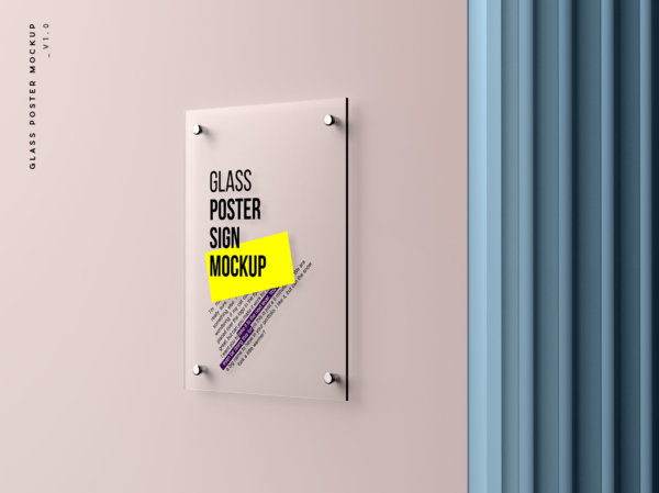 高端逼真透明玻璃亚克力海报标牌样机模板素材 Glass Poster Mockup