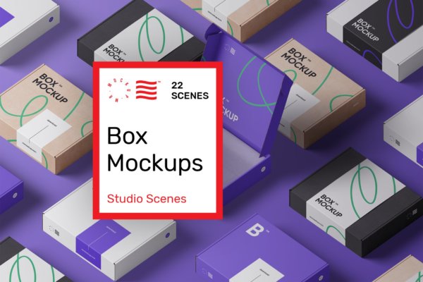 22个高端产品快递纸纸板包装盒设计Ps贴图样机模板套装 Box Mockup Bundle – Mailing Box