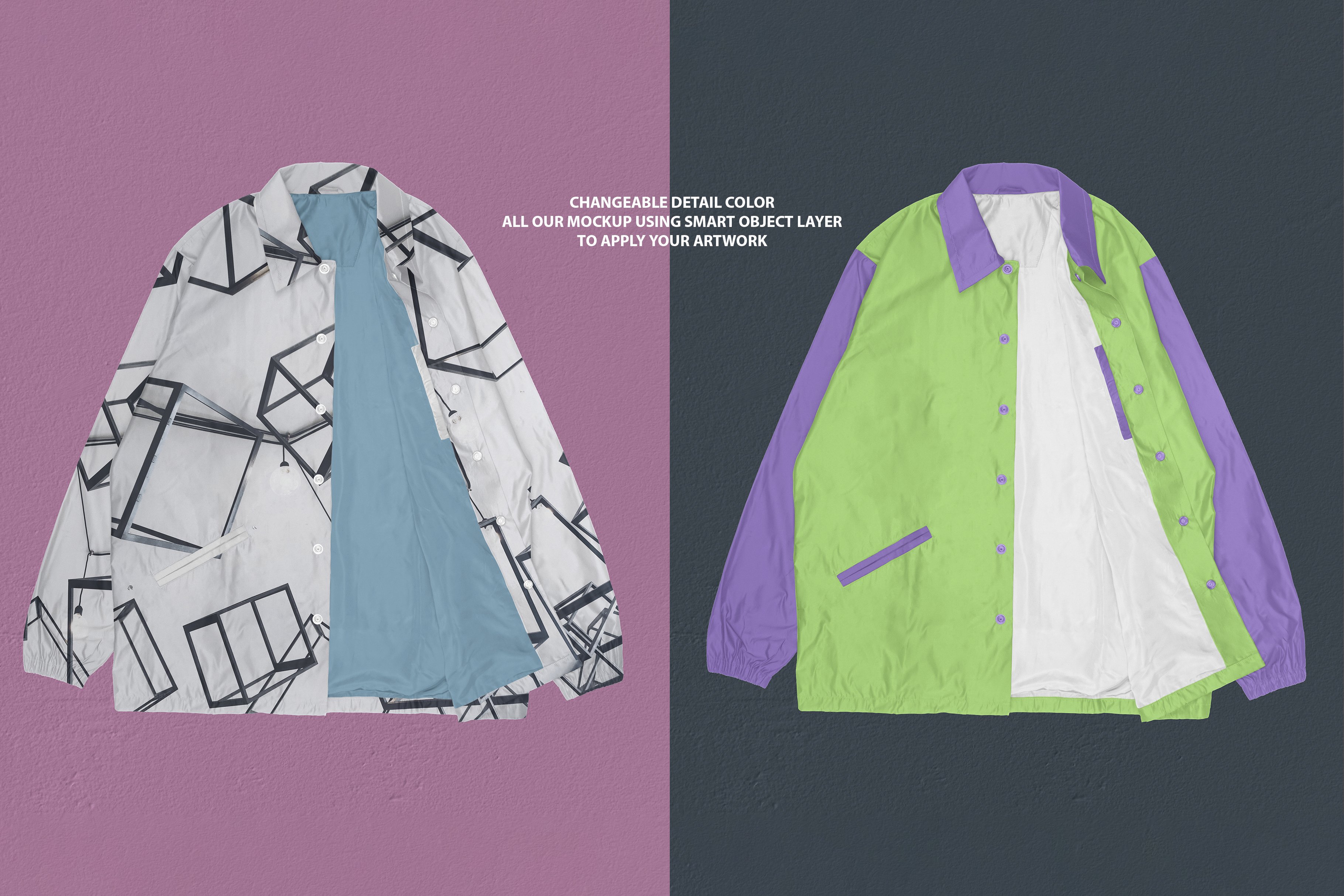 高质量逼真嘻哈风衣夹克外套设计ps智能贴图样机模板 realistic wind