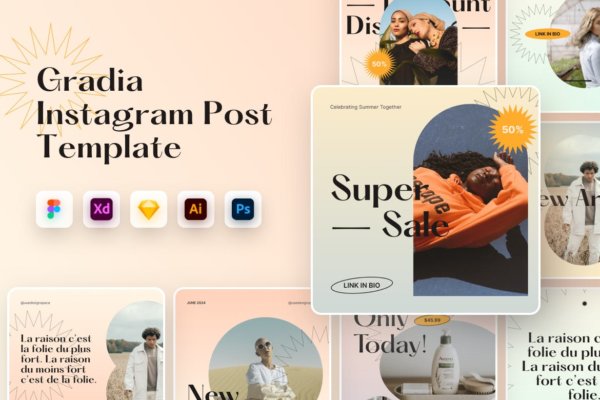 现代优雅品牌推广新媒体电商海报设计模板 Gradia Instagram Post Template
