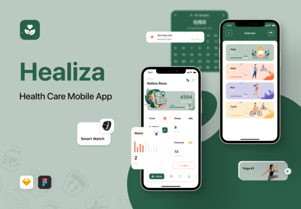 时尚医疗保健健康应用程序APP UI套件素材 Healiza – Healthcare Mobile App