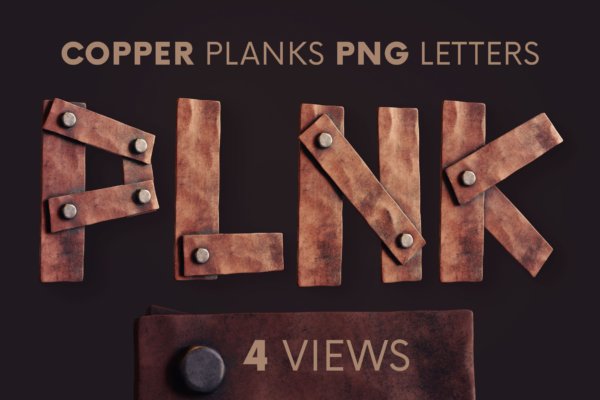 高清复古蒸汽朋克金属铜板3D立体字母数字PNG免扣图片素材 Copper Planks – 3D Lettering