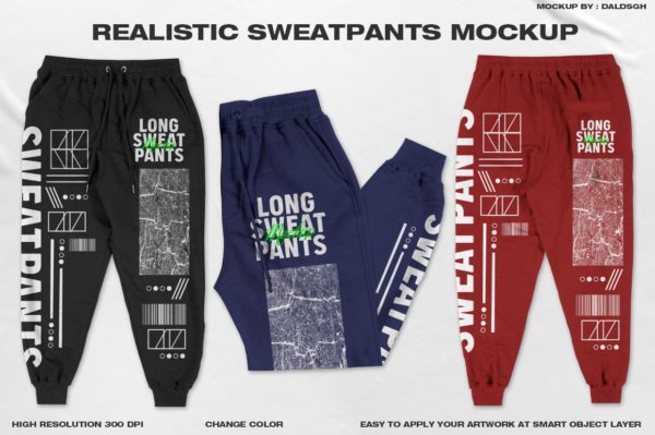 逼真嘻哈运动裤设计Ps智能贴图样机模板 Realistic Sweatpants Mockup