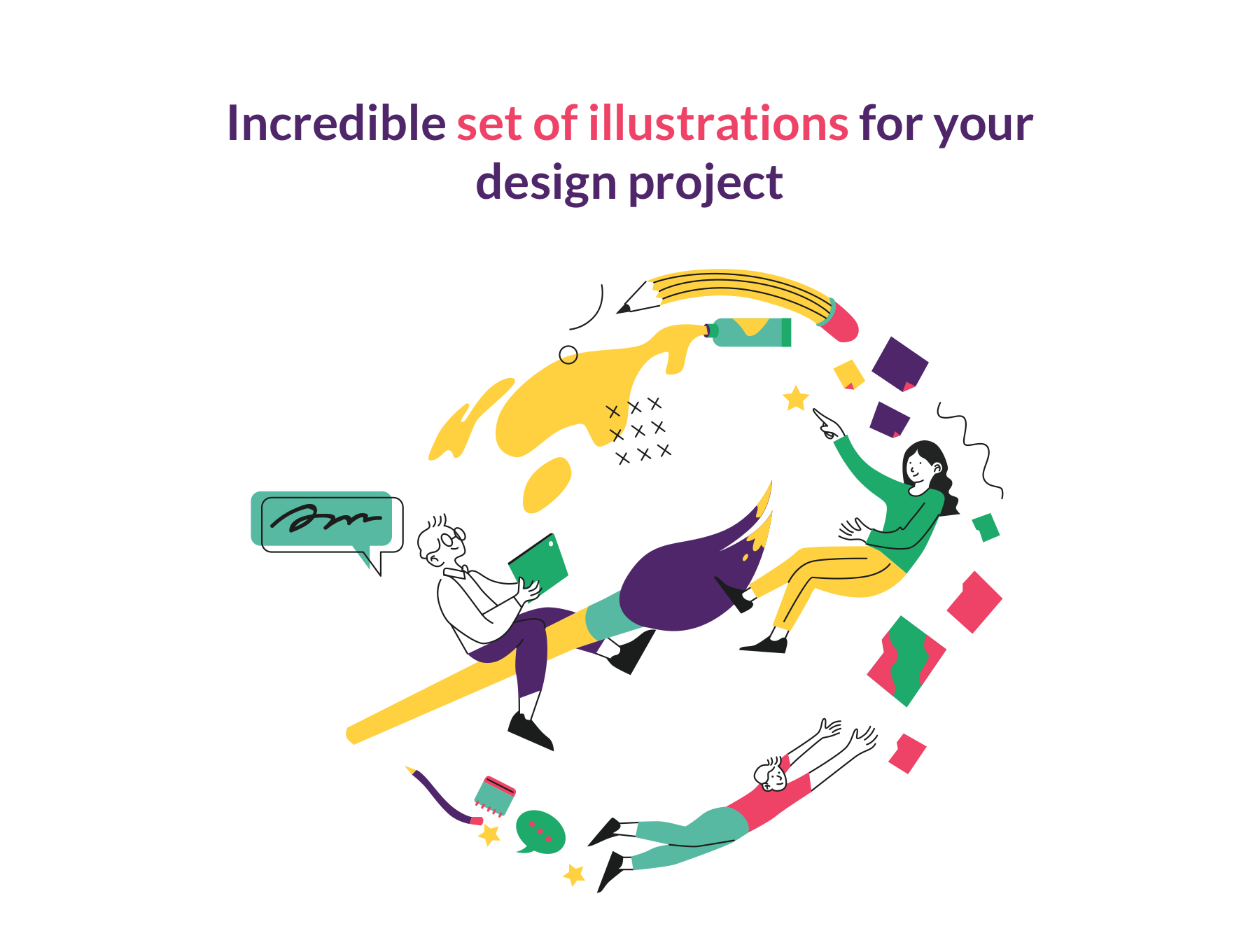 现代独特团队协作场景卡通人物角色矢量插图 teamwork &