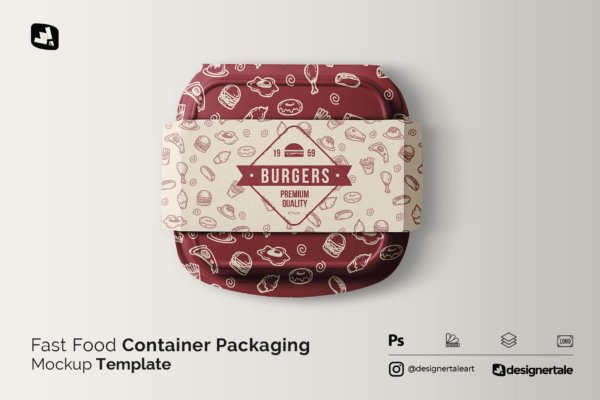 逼真快餐美食外卖打包盒设计贴图样机 Fast Food Container Packaging Mockup