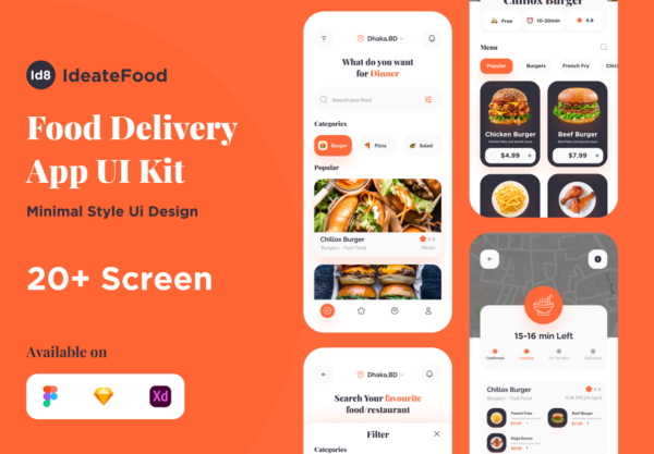 时尚创意外卖送餐APP界面设计UI套件素材 Ideate Food Delivery App Ui KIt