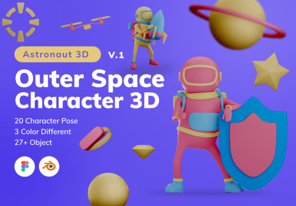 有趣卡通外太空宇航员3D图标设计素材 Outer Space Character 3D