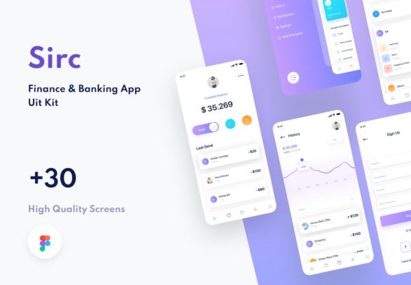 现代简约银行金融应用程序APP UI套件 Sirc – Banking App UI Kit
