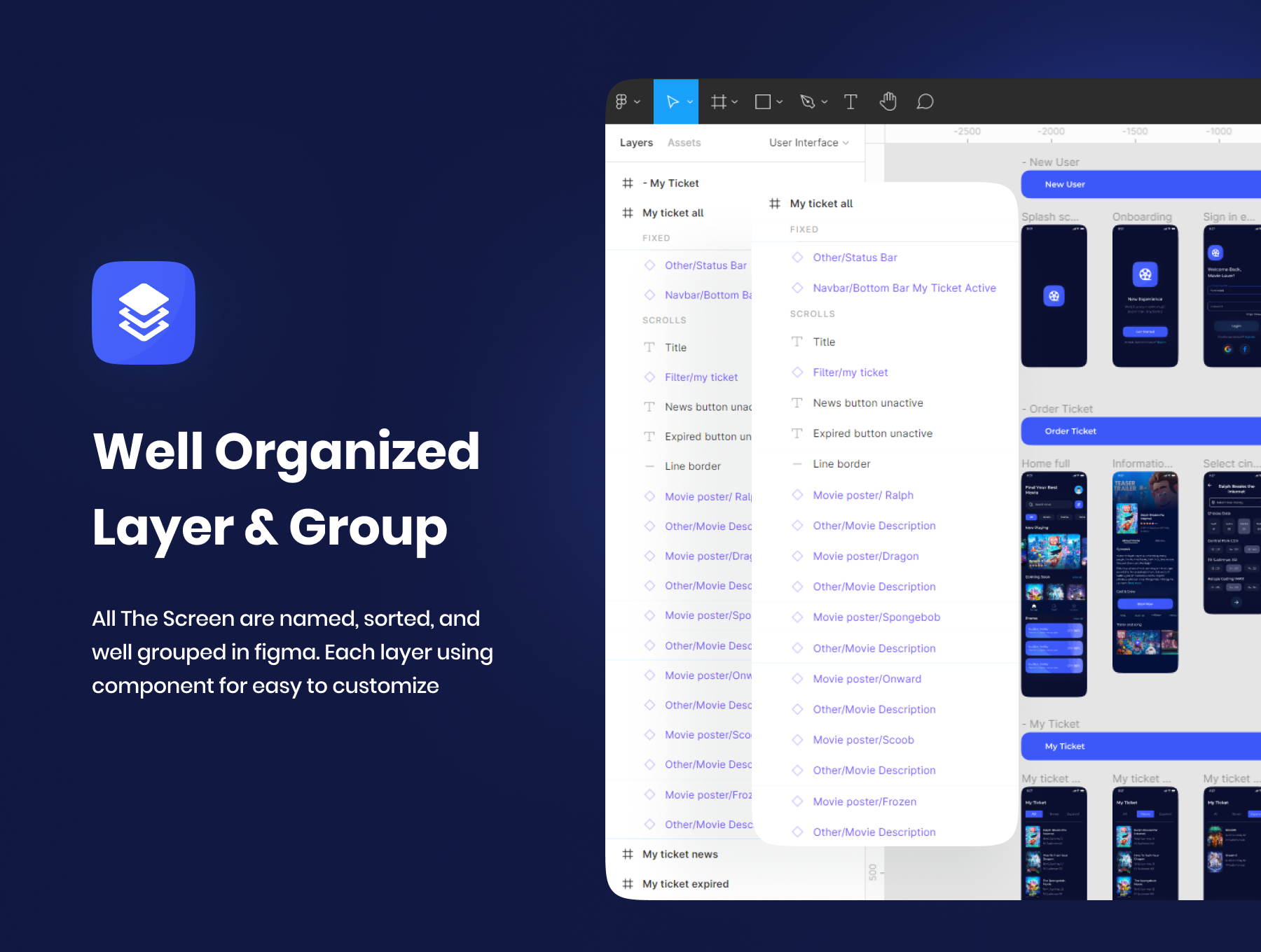 现代暗黑电影订票在线购买app应用程序界面设计套件movea–movie