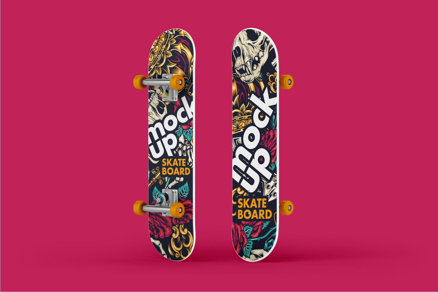 14个时尚滑板印花图案设计智能贴图样机合集 skateboard mockup set