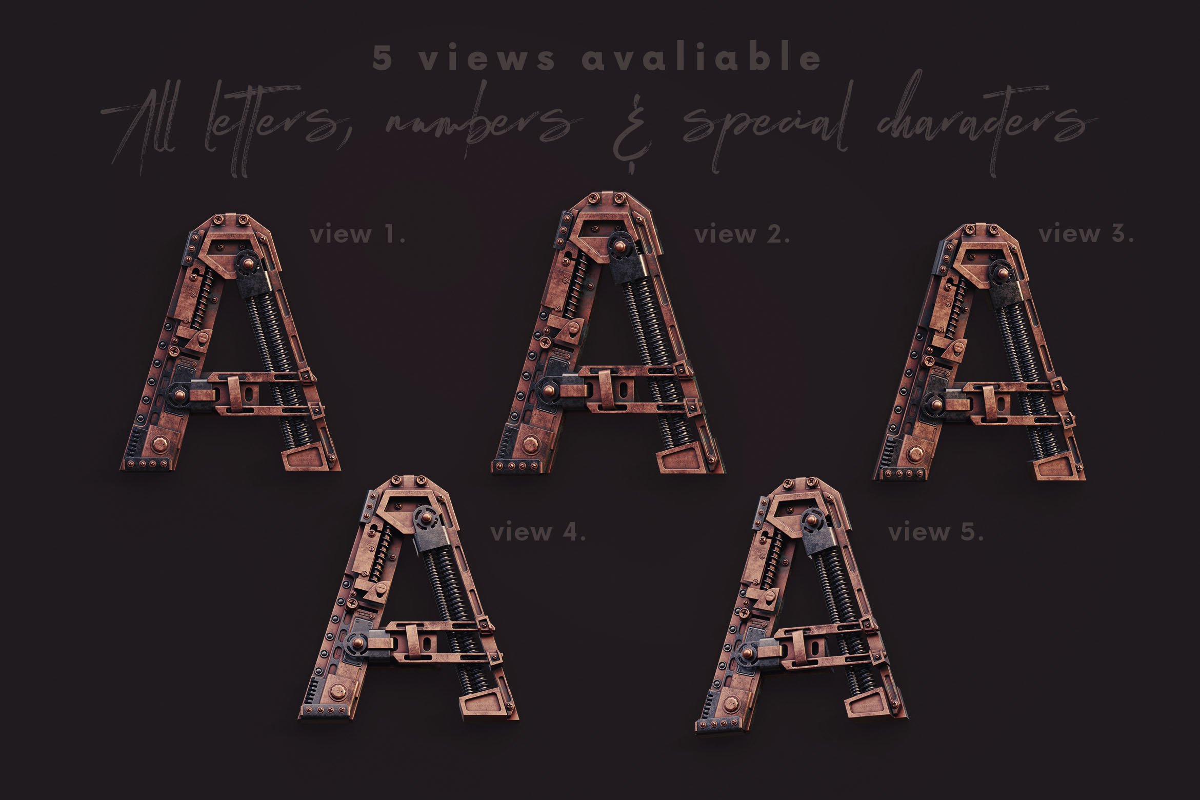 3D创意复古蒸汽朋克风字母数字PNG免扣图片素材 Steampunk – 3D Lettering插图2