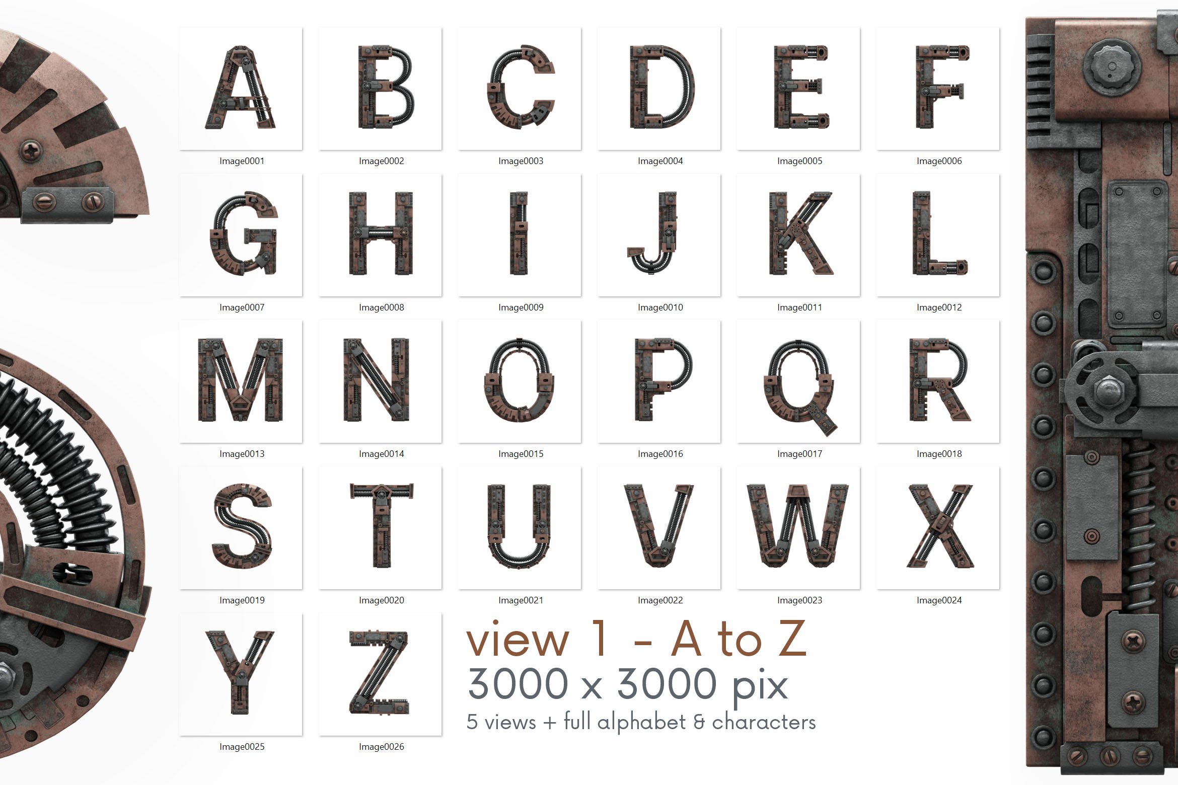 3D创意复古蒸汽朋克风字母数字PNG免扣图片素材 Steampunk – 3D Lettering插图6