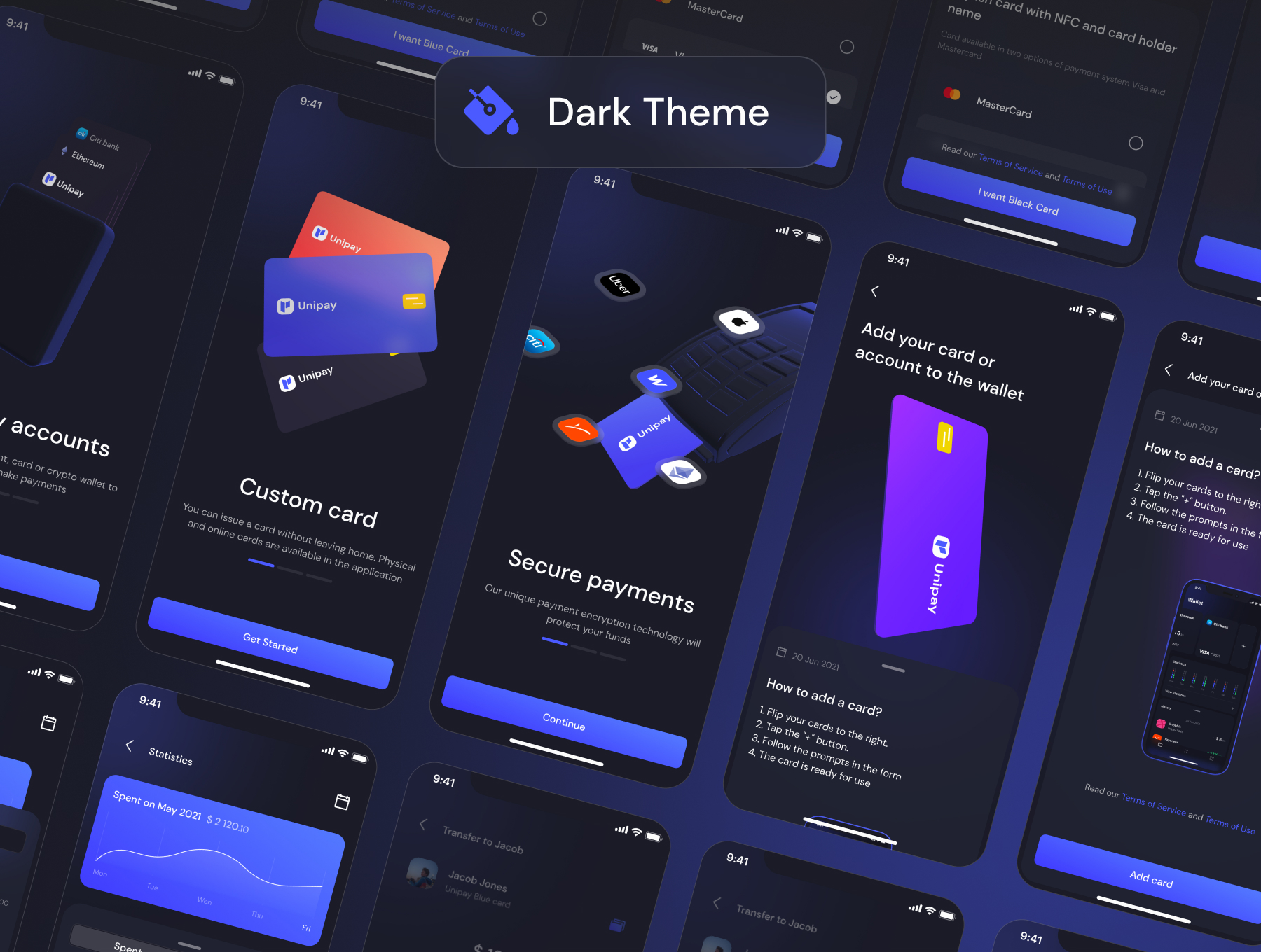 超酷暗黑银联电子钱包应用程序app ui界面设计套件 unipay wallet app