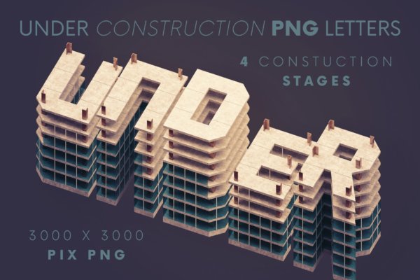 3D创意工业建筑风字母数字PNG透明背景图片素材 Under Construction – 3D Lettering