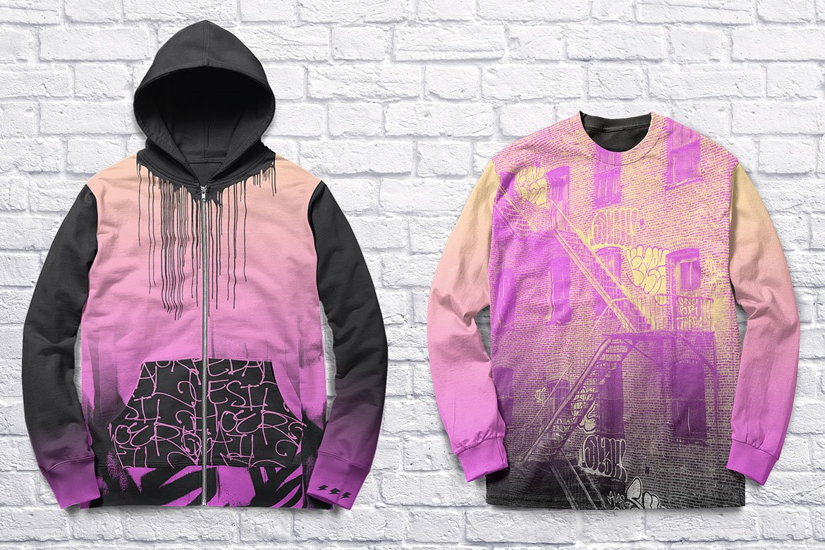 潮流嘻哈风街头服饰连衣帽卫衣设计ps智能贴图样机合集 zip up hoodie