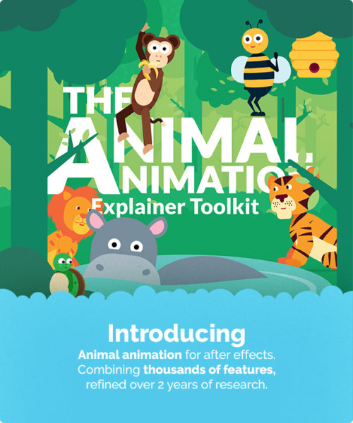 AE模板 有趣动物角色绑定动作卡通MG动画预设工具包V2 Animal Character Animation Explainer Toolkit