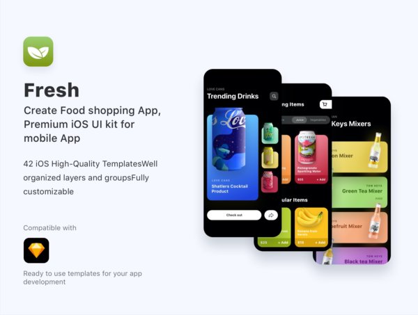 高级水果蔬菜商城应用程序APP UI 套件‎ Fresh – Food ordering app