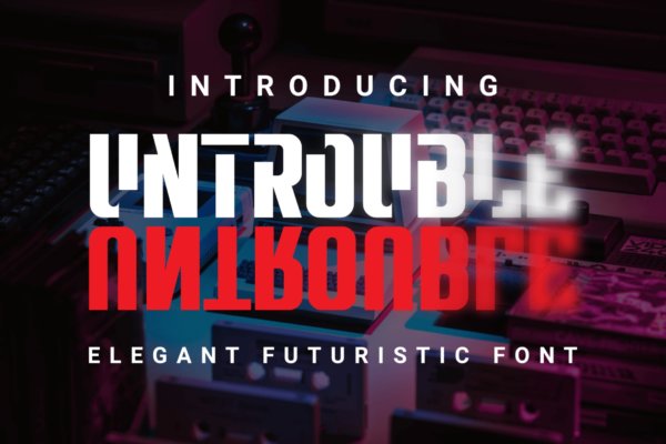 时尚海报广告徽标logo设计无衬线英文字体 DS Untrouble – Elegant Futuristic Font