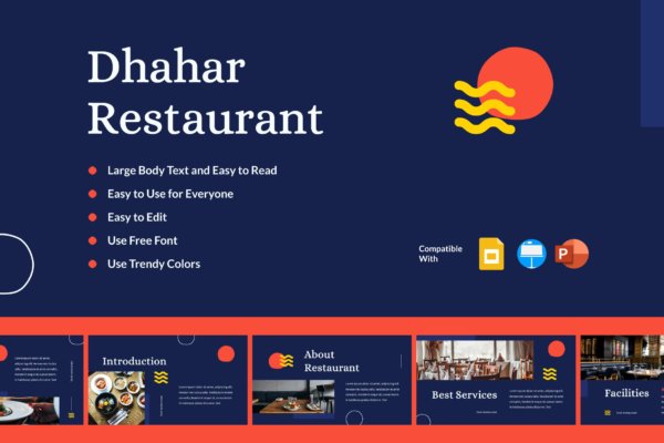 时尚餐厅美食作品集图文排版设计ppt+keynote模板 DHAHAR – Restaurant Presentation Template