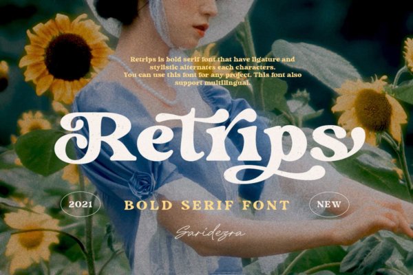 现代复古杂志海报徽标logo设计衬线英文字体 Retrips – Retro Bold Font