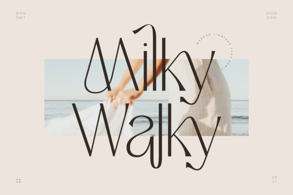 现代优雅杂志标识徽标logo设计无衬线英文字体 Milky Walky – Ligature Sans Serif