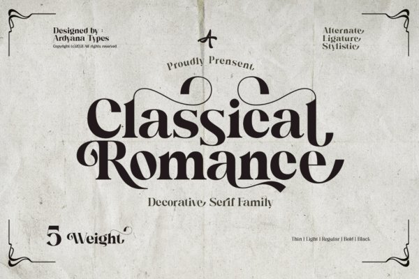 现代复古杂志海报徽标logo衬线英文字体 Classical Romance