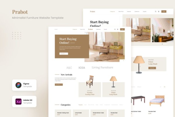 时尚家具衣服商城网站界面设计模板素材 Prabot – Minimalist Furniture Website UI Template