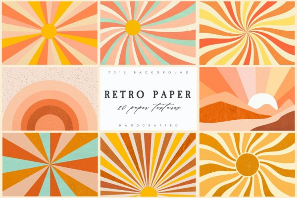 60年代复古嬉皮纸张背景图案设计素材 Retro Groovy Paper Backgrounds