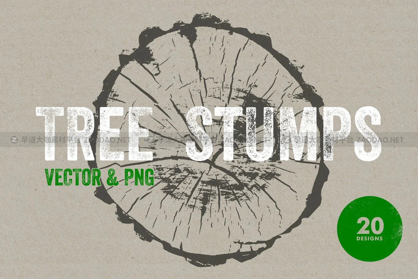 20个黑色树桩纹理装饰图片矢量设计素材 Tree Stump Textures – Vector & PNG插图