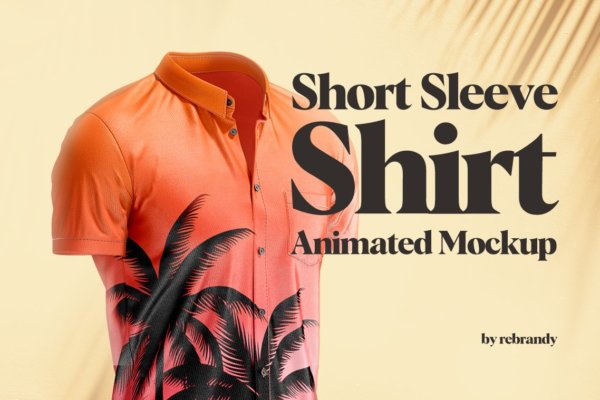 时尚短袖T恤衫印花图案设计动画演示样机素材 Short Sleeve Shirt Animated Mockup