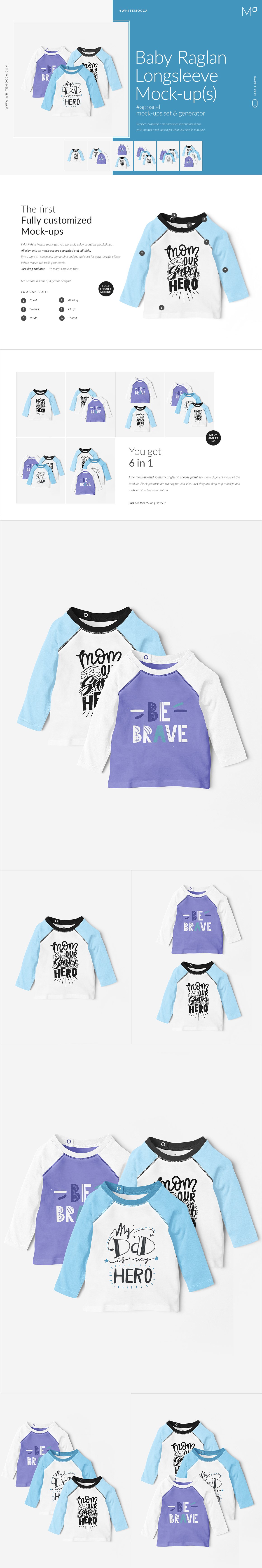 婴儿插肩长袖卫衣设计贴图模型套装 Baby Raglan Longsleeve Mock-ups Set插图