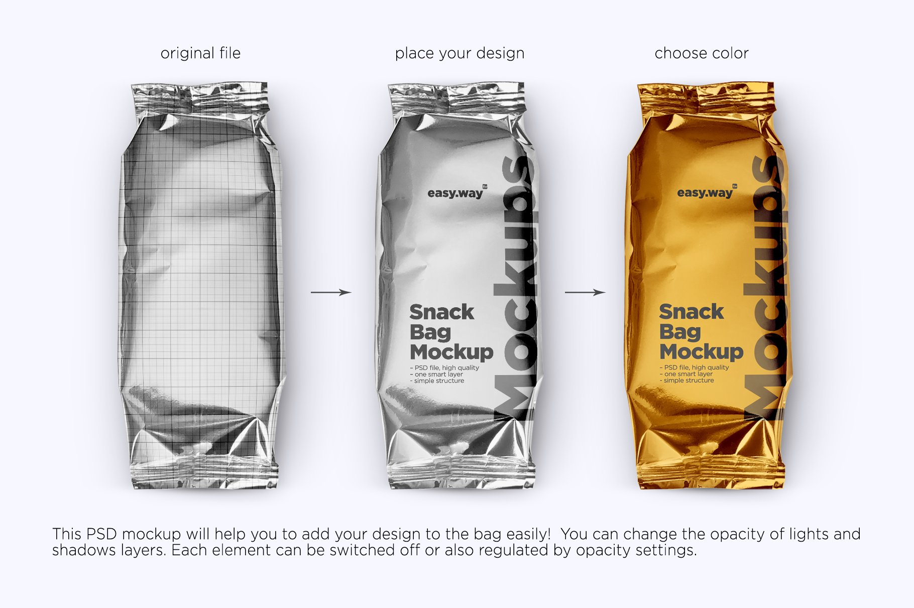 光泽零食塑料包装袋设计贴图样机 Snack Bag PSD Mockups插图2