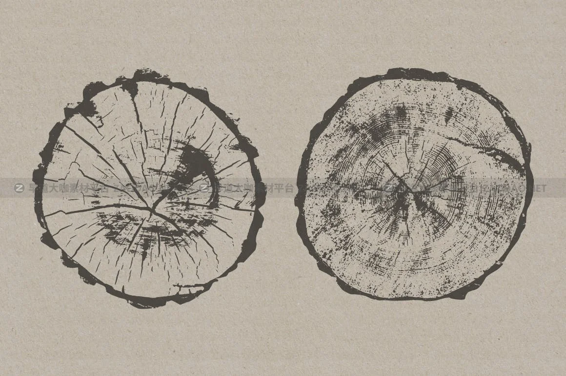 20个黑色树桩纹理装饰图片矢量设计素材 Tree Stump Textures – Vector & PNG插图1