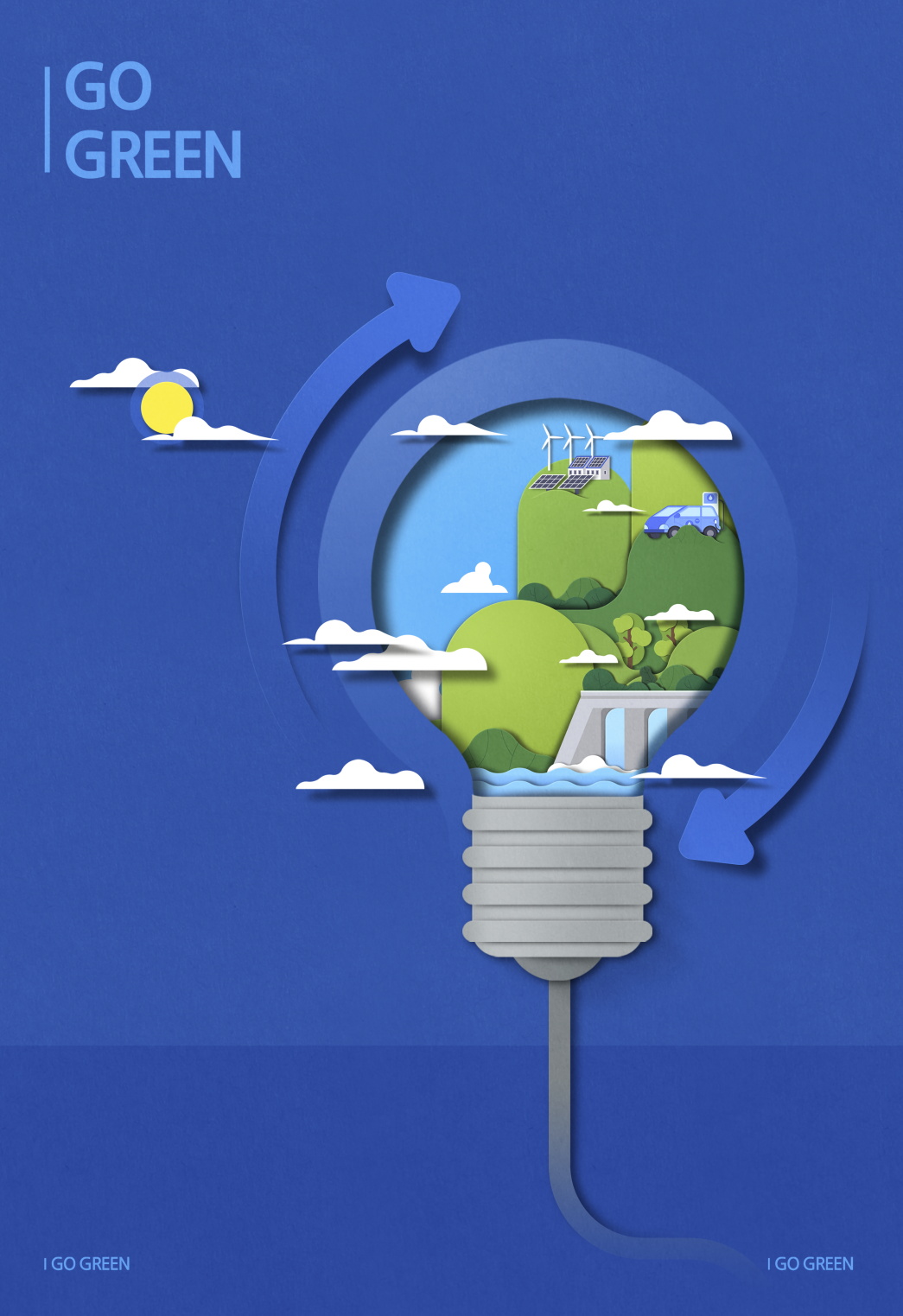 14款剪纸风格绿色环保爱护环境植树节新能源海报展板设计psd模板素材