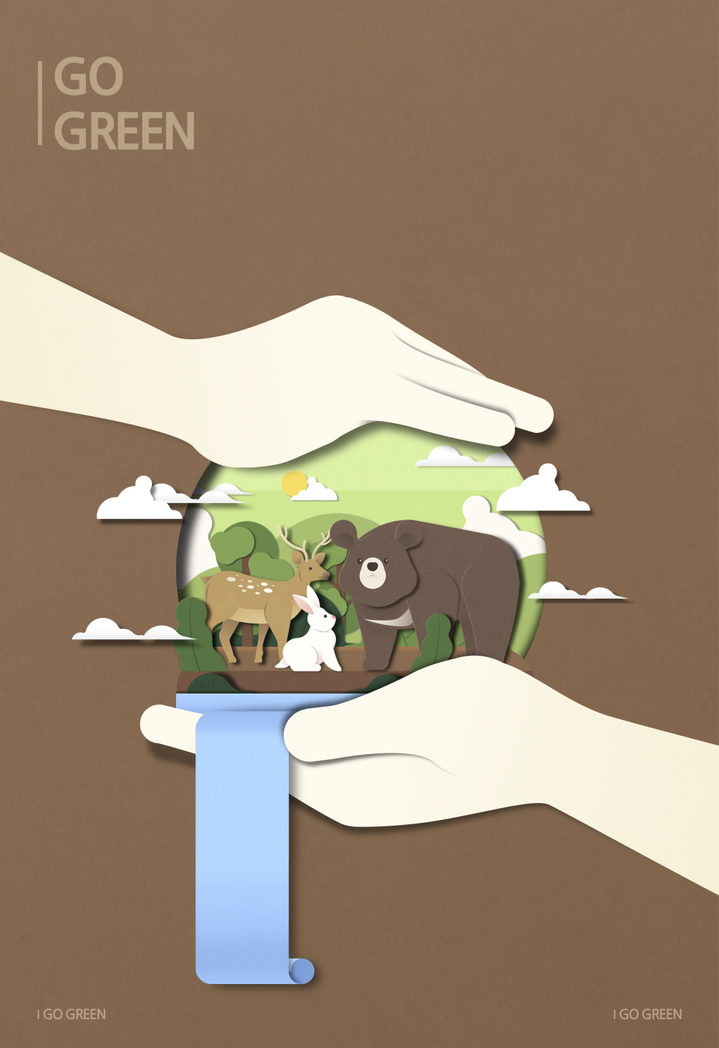 14款剪纸风格绿色环保爱护环境植树节新能源海报展板设计psd模板素材