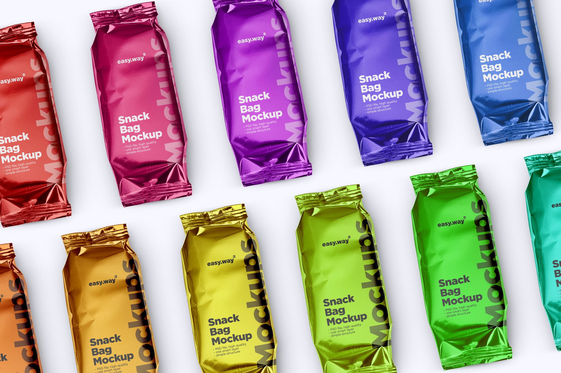 光泽零食塑料包装袋设计贴图样机 Snack Bag PSD Mockups插图3