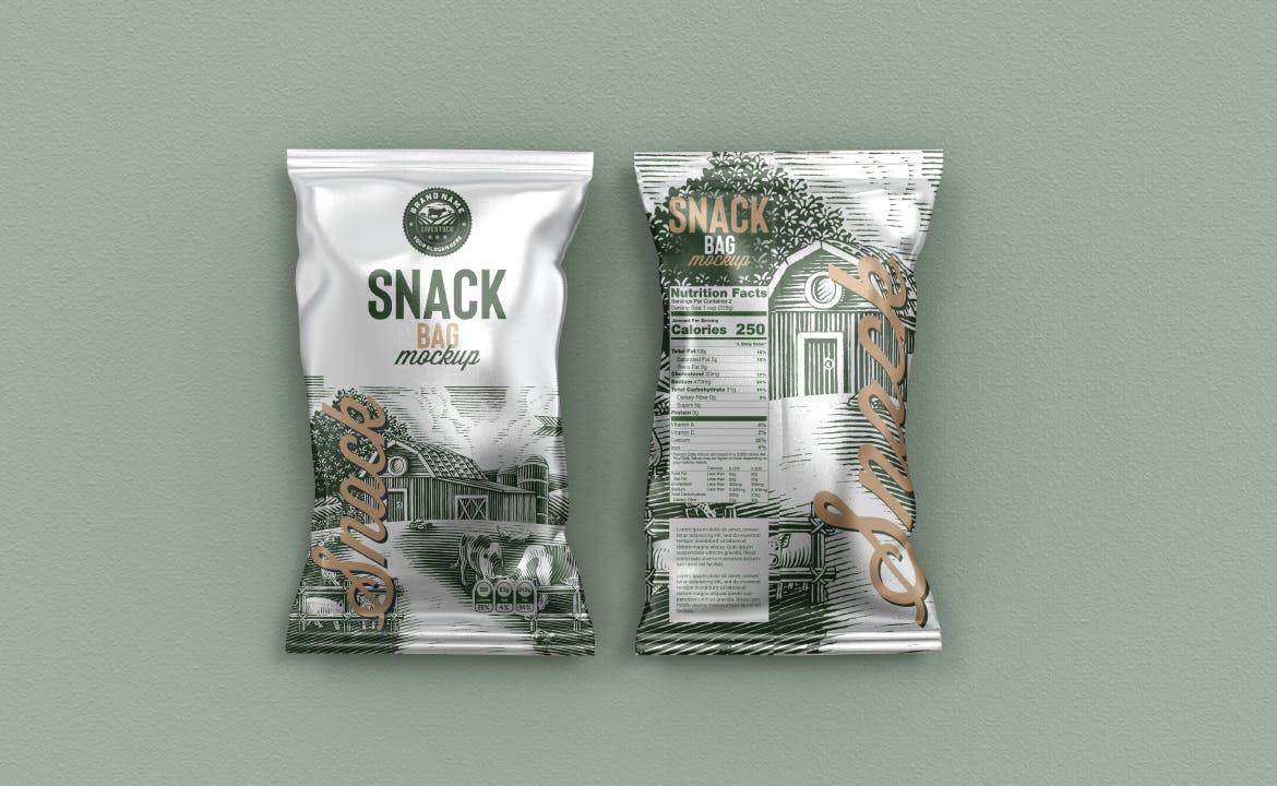 7款零食塑料包装袋设计ps智能贴图样机素材 snack bag mockup