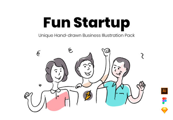 庆祝场景人物角色矢量插图设计素材 Fun Startup Illustrations