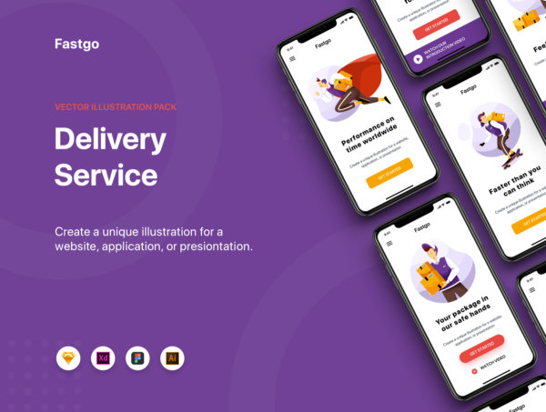 精美递送服务UI插图设计素材 FASTGO – Delivery Service Illustrations