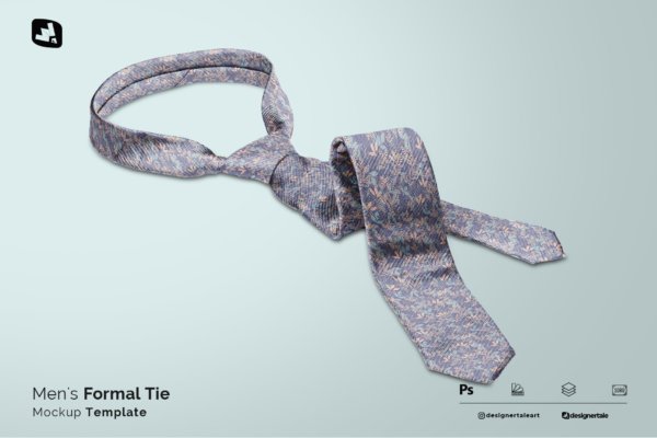 时尚男士领带男士打结领带印花图案设计Ps智能贴图样机 Men’s Formal Tie Mockup
