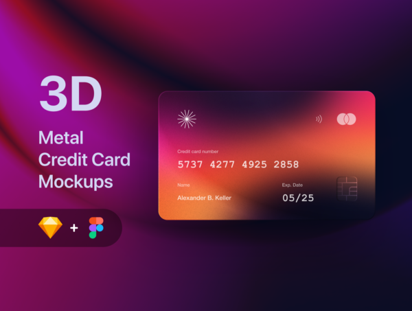 时尚透明磨砂塑料银行卡卡片设计样机素材 3D Metal Credit Card Mockups