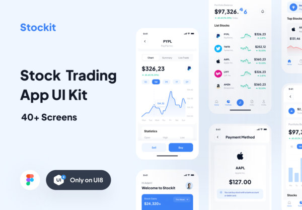 股票理财市场应用程序APP UI界面设计套件素材 Stockit – Stock Market App UI Kit