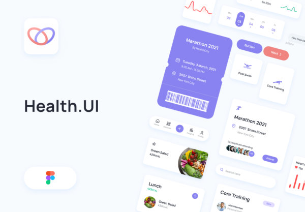 现代简约健身锻炼健康应用程序APP界面设计套件素材 Health UI Kit